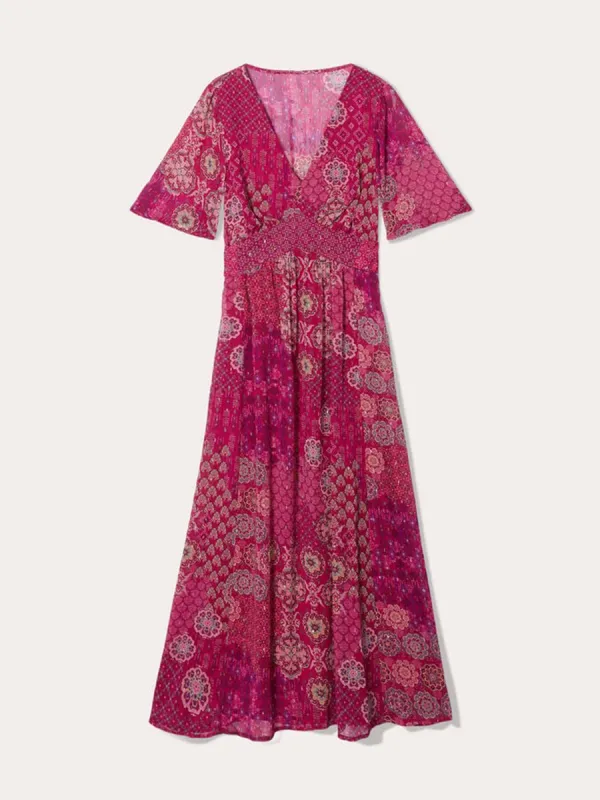 Robe longue évasée rose femme