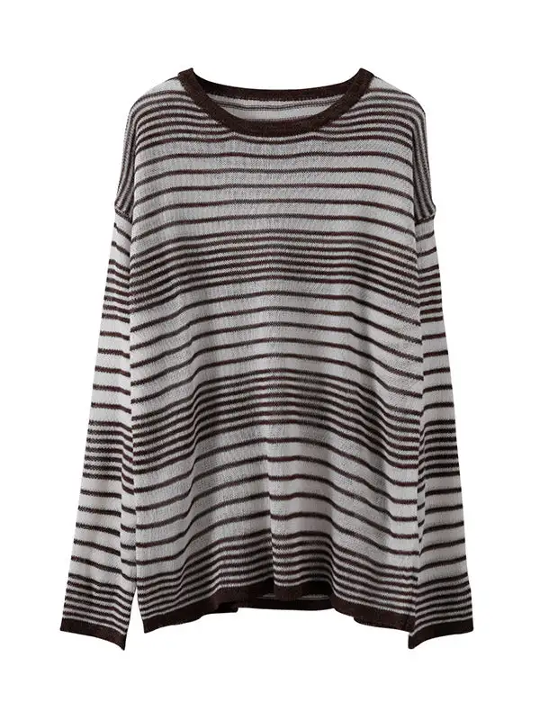 Casual Striped Round-Neck Long Sleeves Knitwear Tops