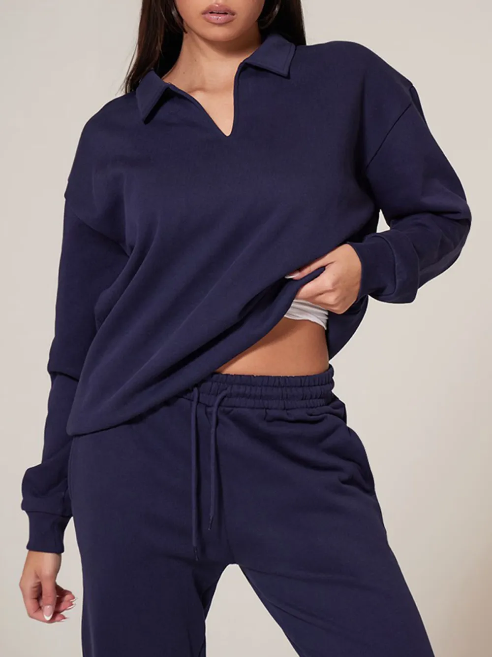 Navy Premium Collared Oversized Sweatshirt