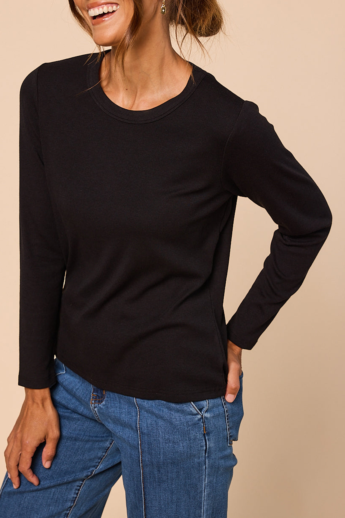 Adrift Ribbed Long Sleeve Tee In Black