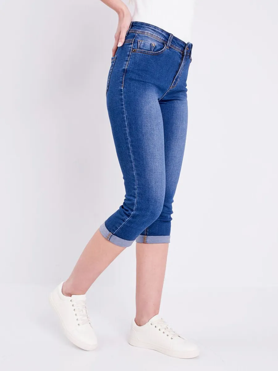 Pantacourt denim stone femme