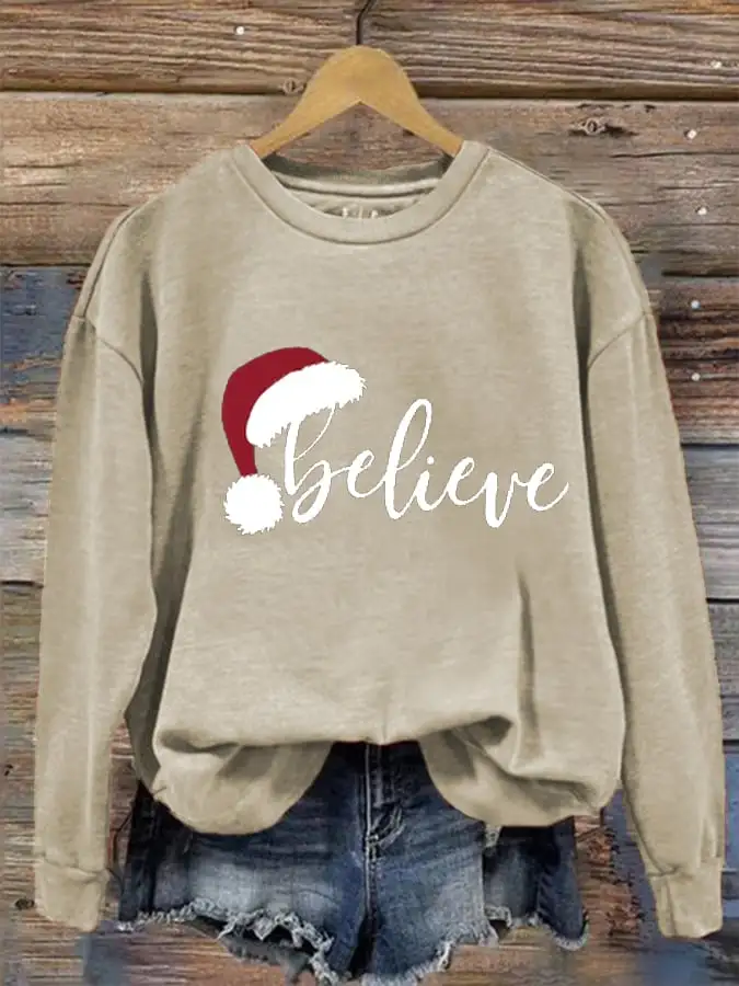 Women's Merry Christmas Christmas Believe Printed Sweatshirt