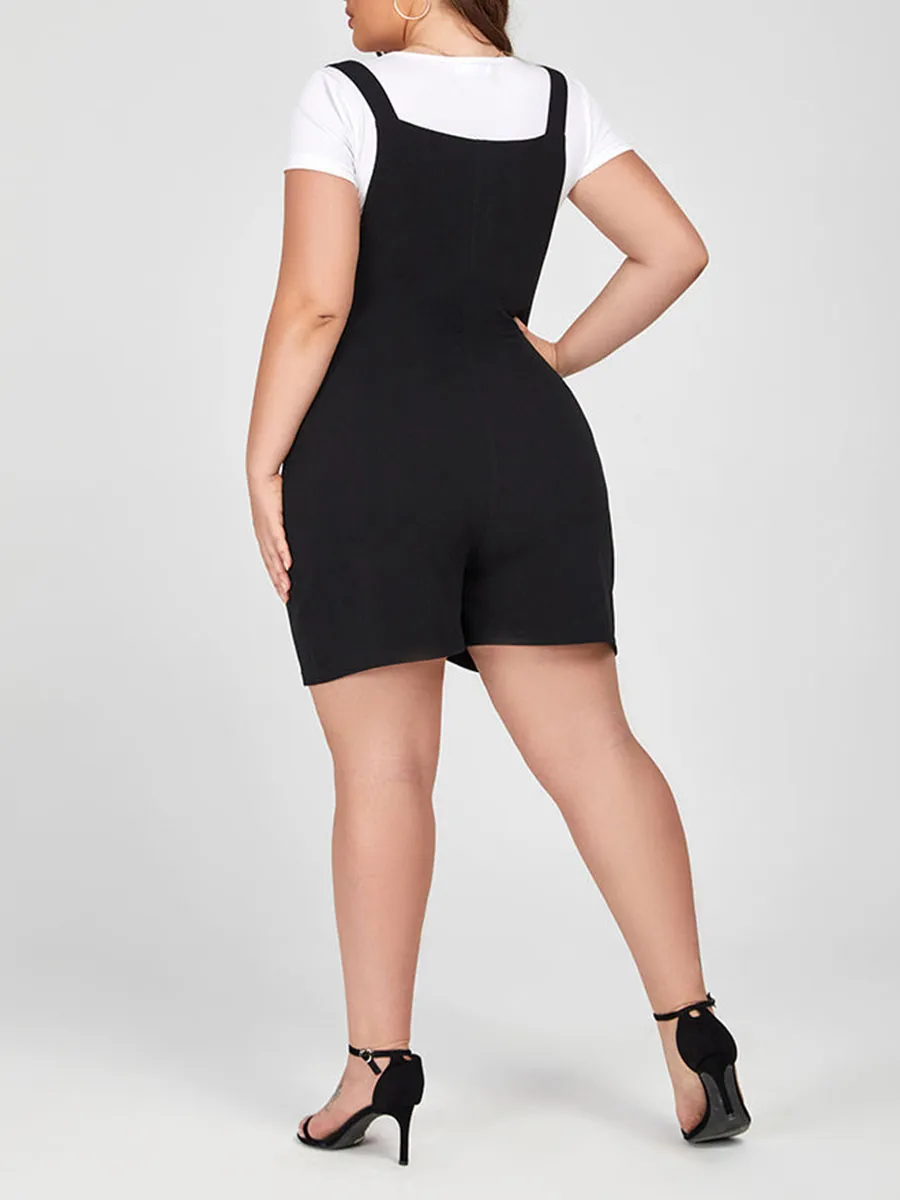 Plus Black Adjustable Strap Pocket Romper