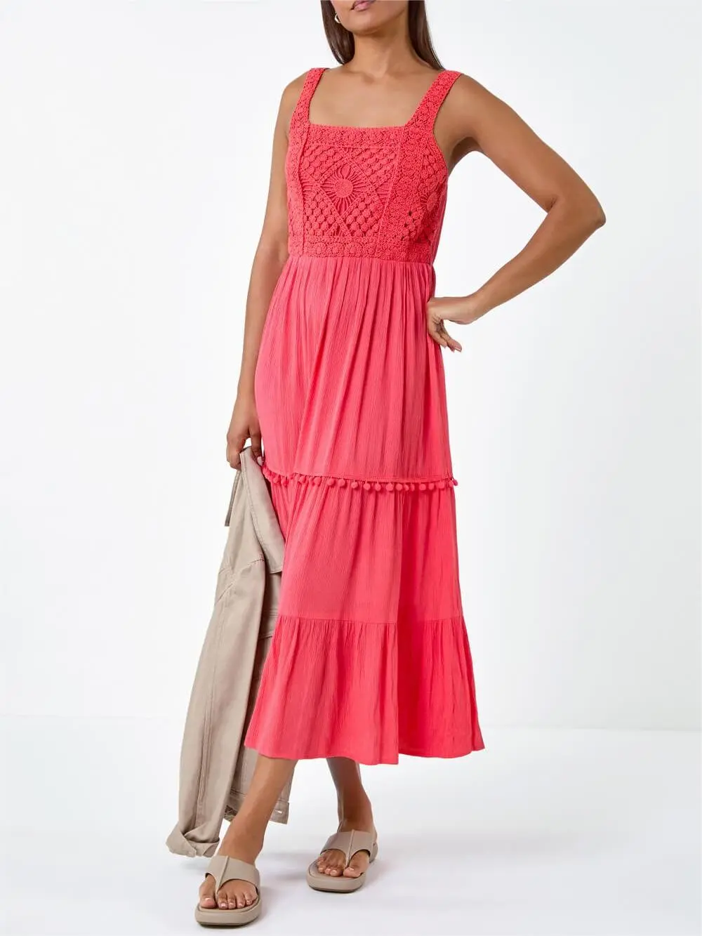 Square neck high waist ruffle dress