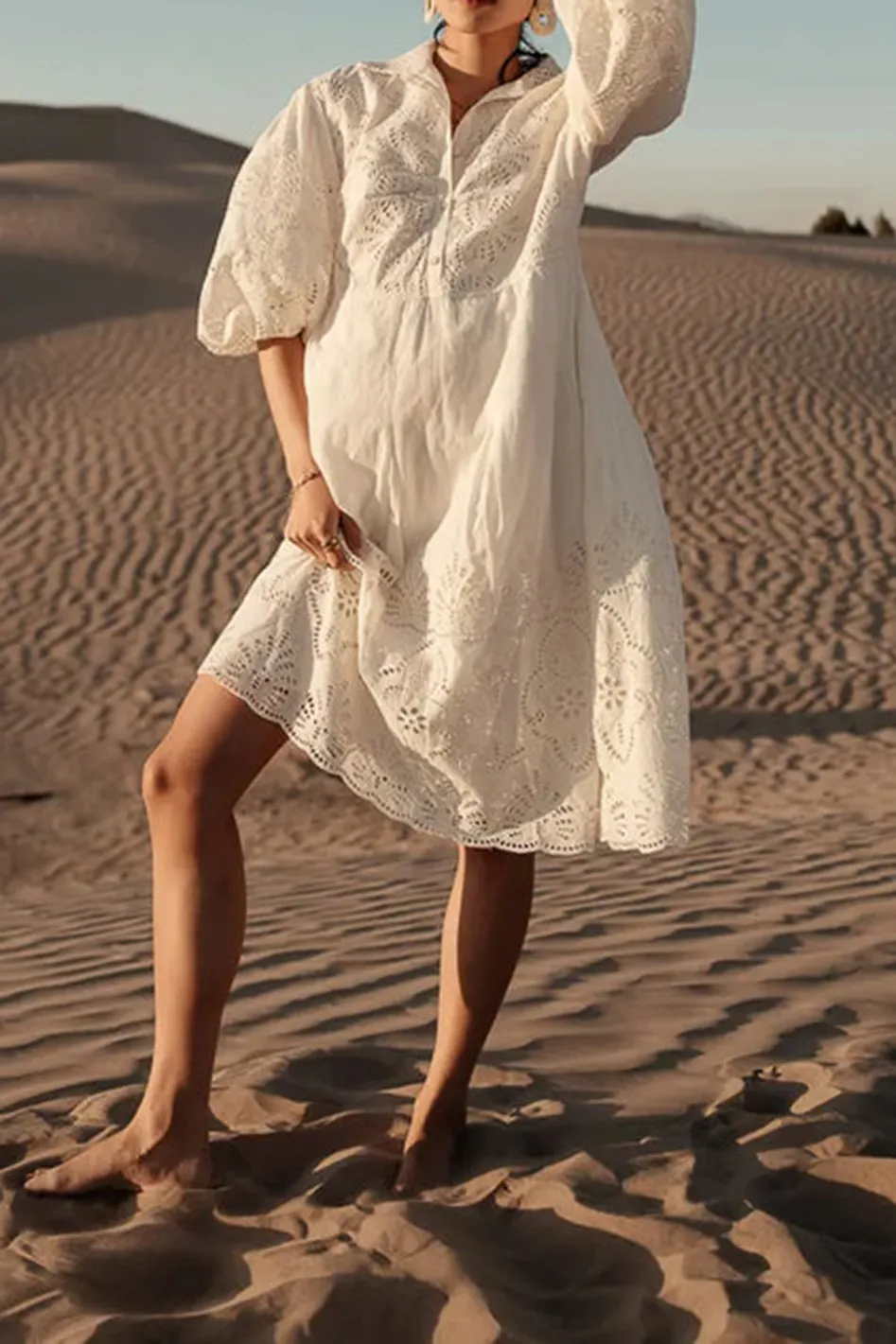 ELEANOR EYELET LACE MIDI DRESS IN CREAM