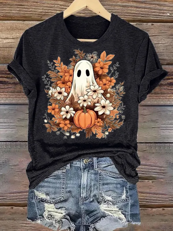 Halloween Ghosts And Flowers Tee