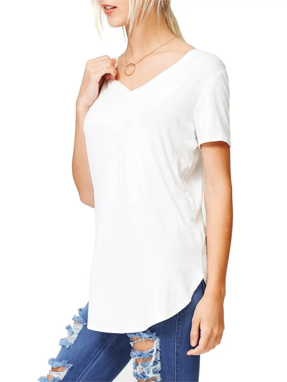 Round Hem V-Neck Tee