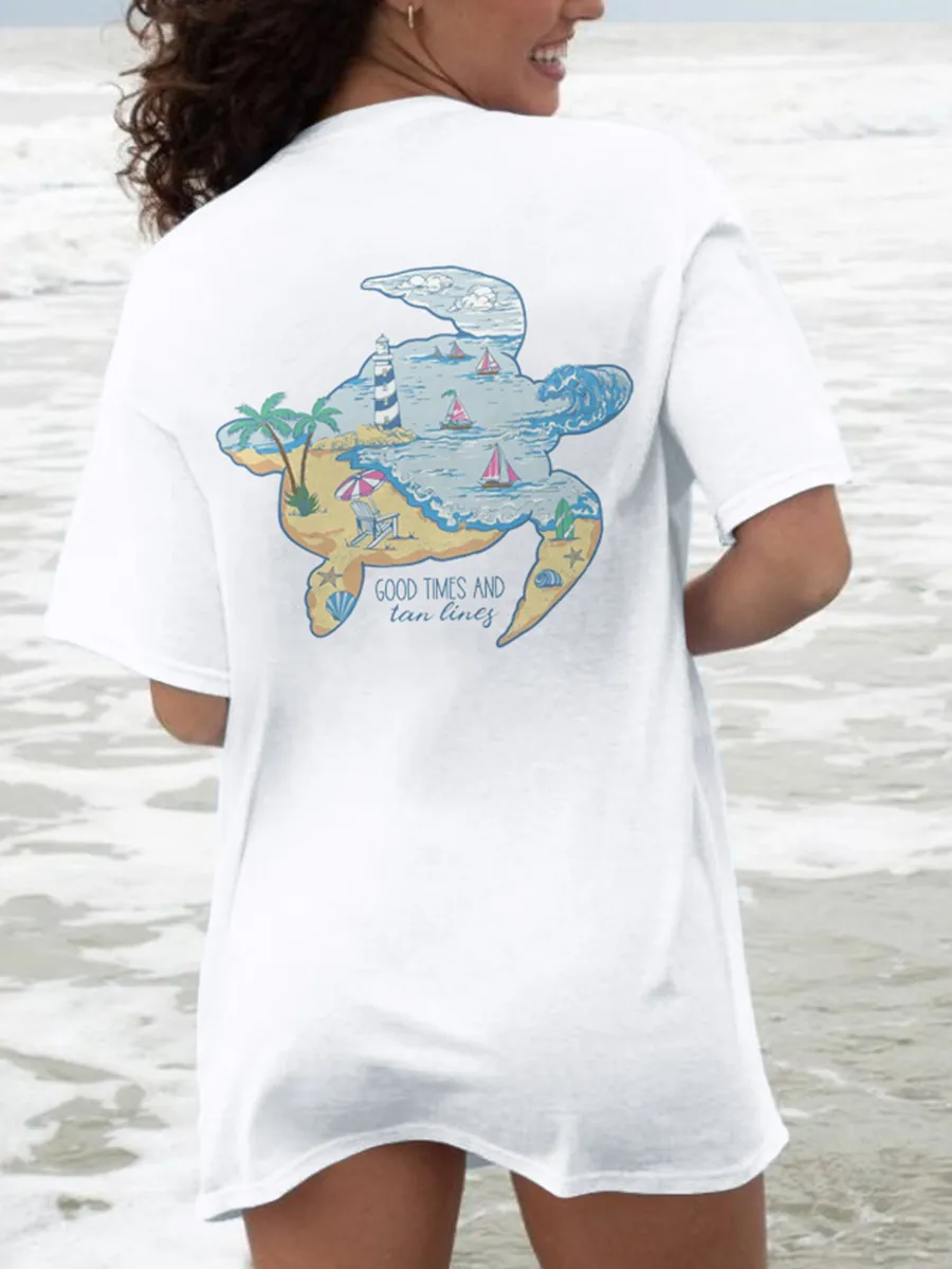 tropical patterned sea turtle  Tee