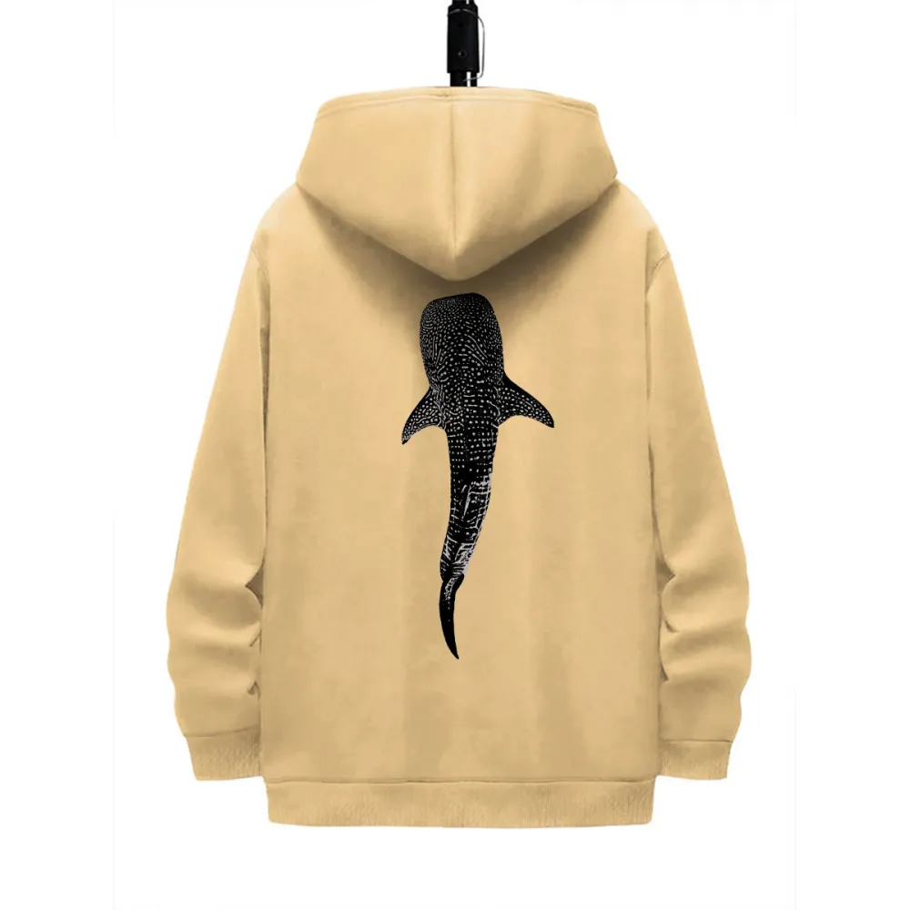 OCEAN WHALE PATTERN PRINTED HOODIE