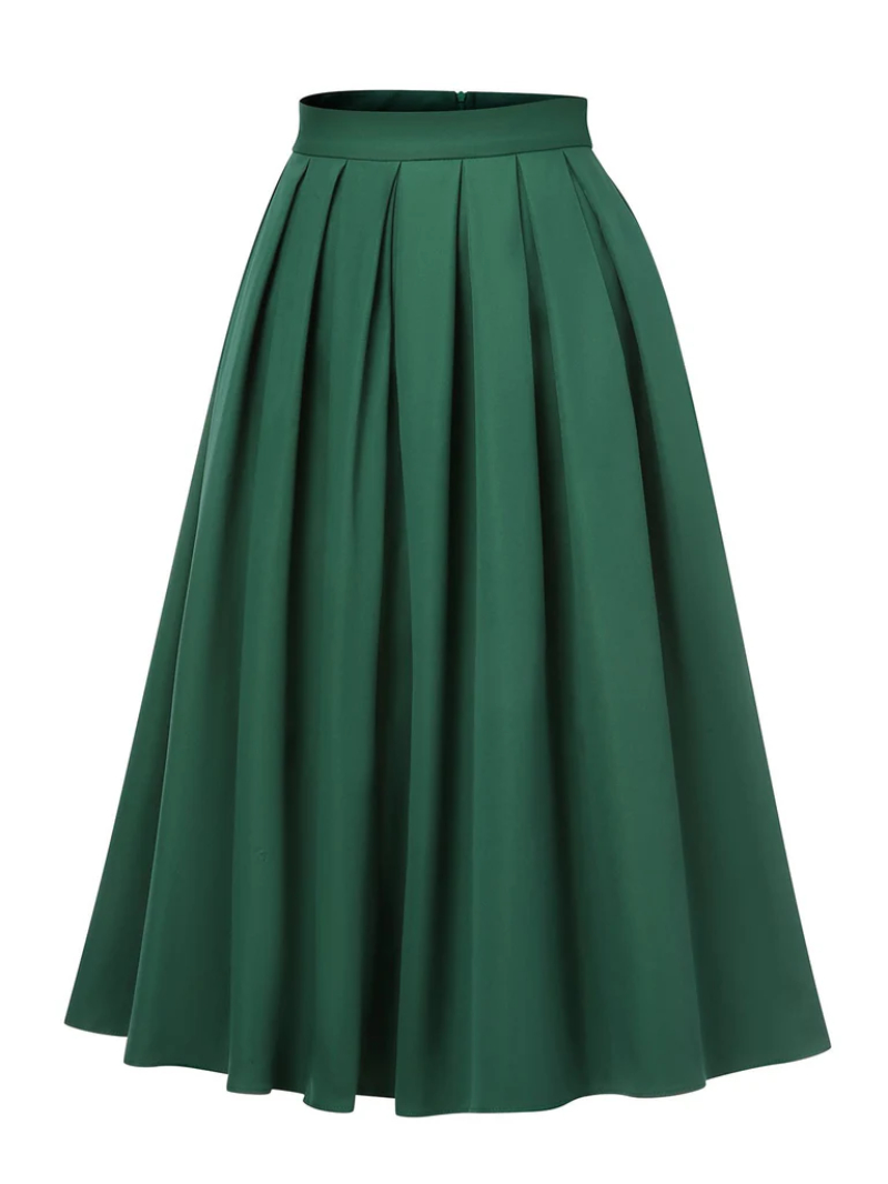 GREEN 1950S SOLID PLEATED SKIRTS