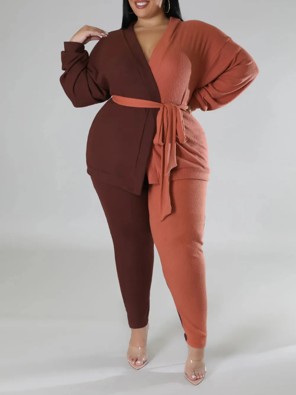 Women'S Casual Color Contrast Long Sleeve Pants Suit