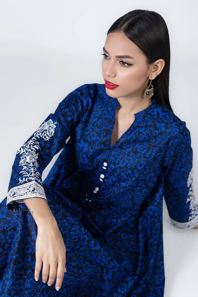 3 Piece Kurta Embroidered | Dupatta& Bottom & Tops | Color Navy blue