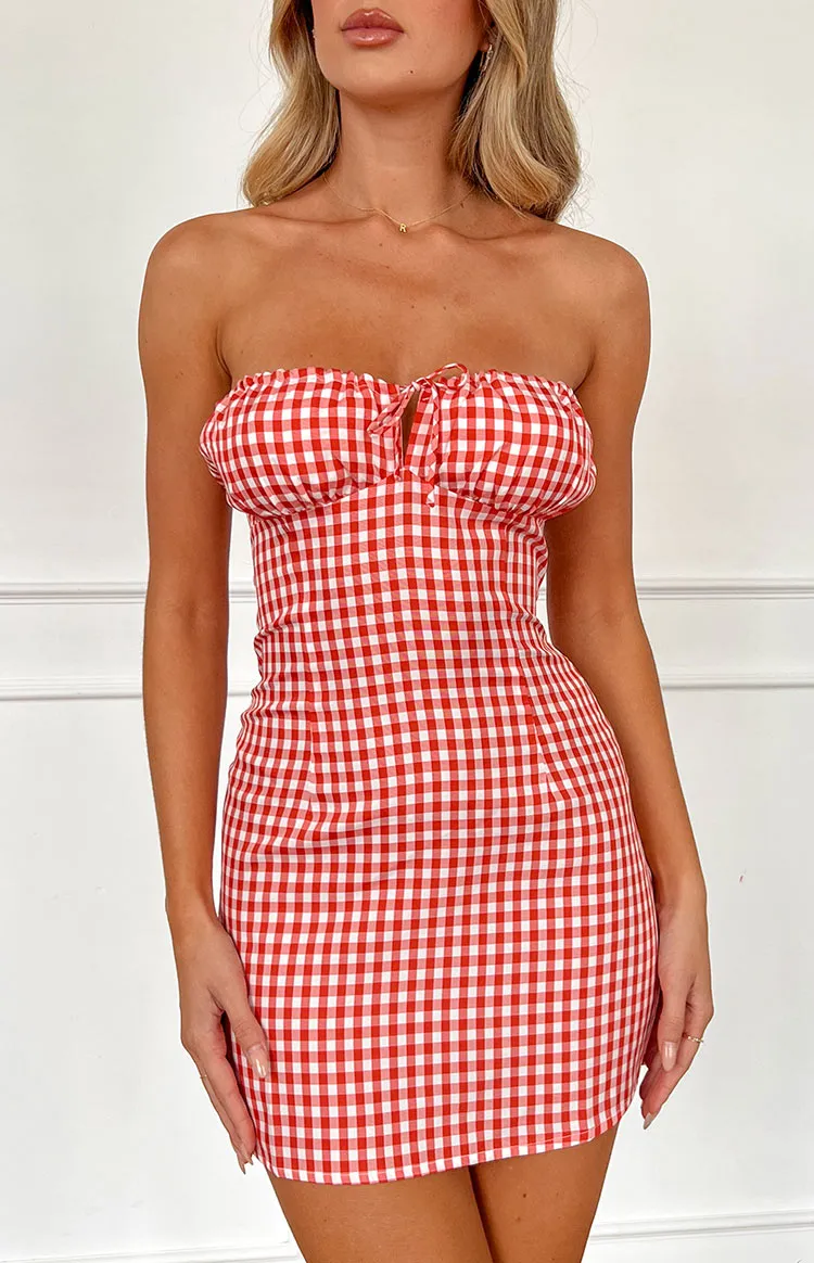 Faith Red Gingham Strapless Mini Dress