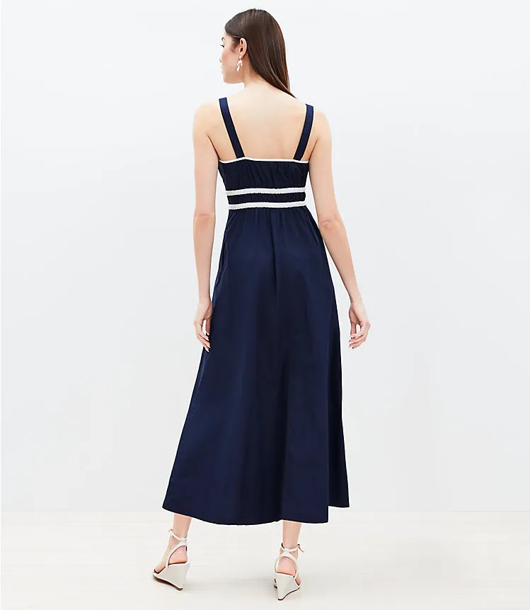 Poplin Shirred Strappy Pocket Maxi Dress