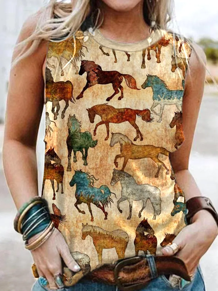 Vintage Horse Print Casual Cozy Vest