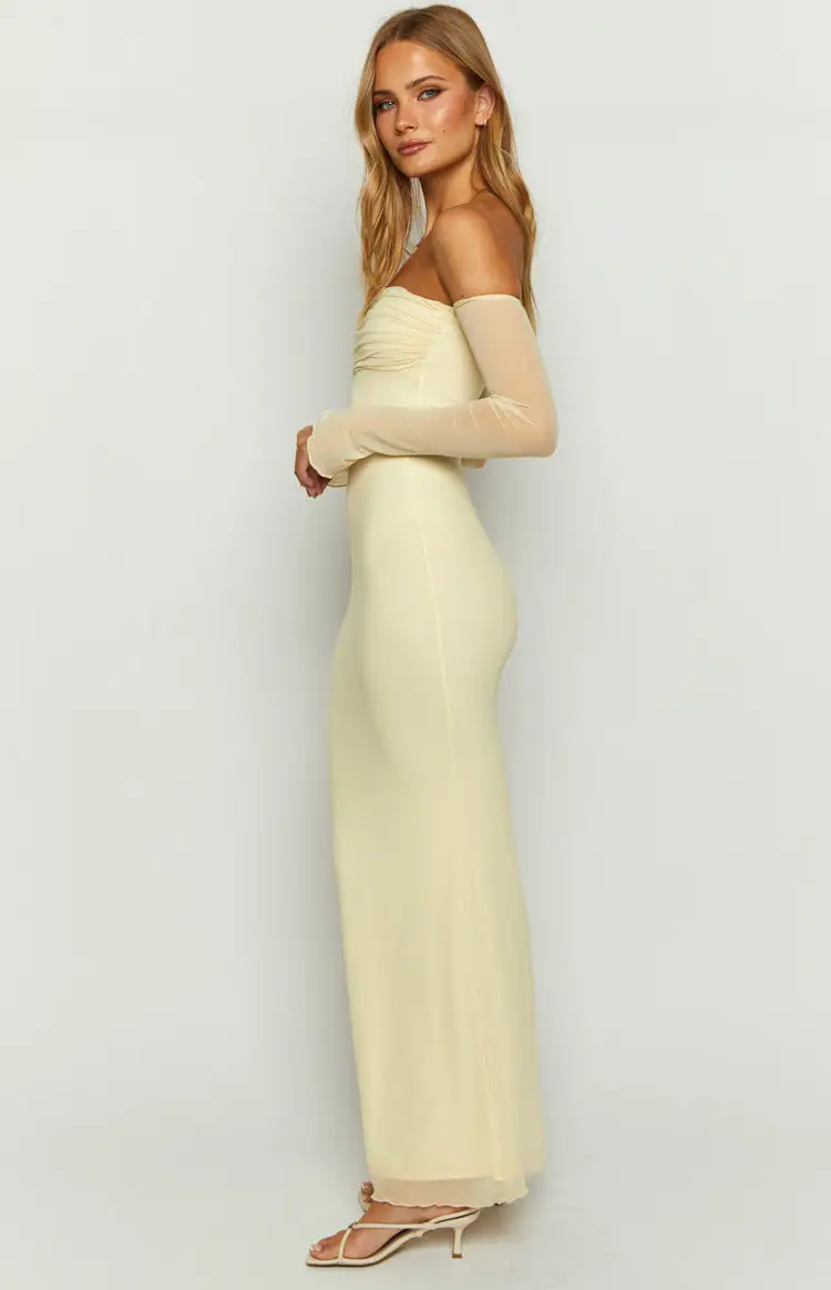 Odette Cream Long Sleeve Formal Maxi Dress