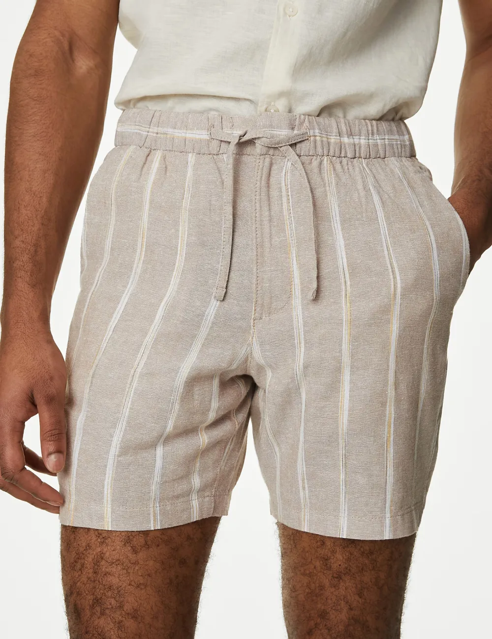 Linen vertical stripe drawstring shorts