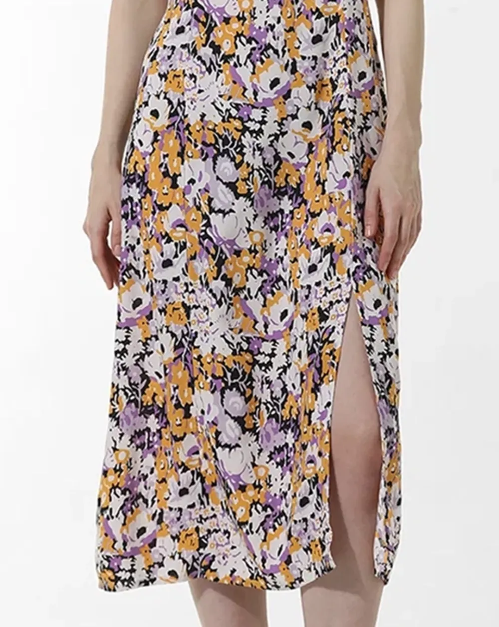 Lavender Floral Print Midi Dress