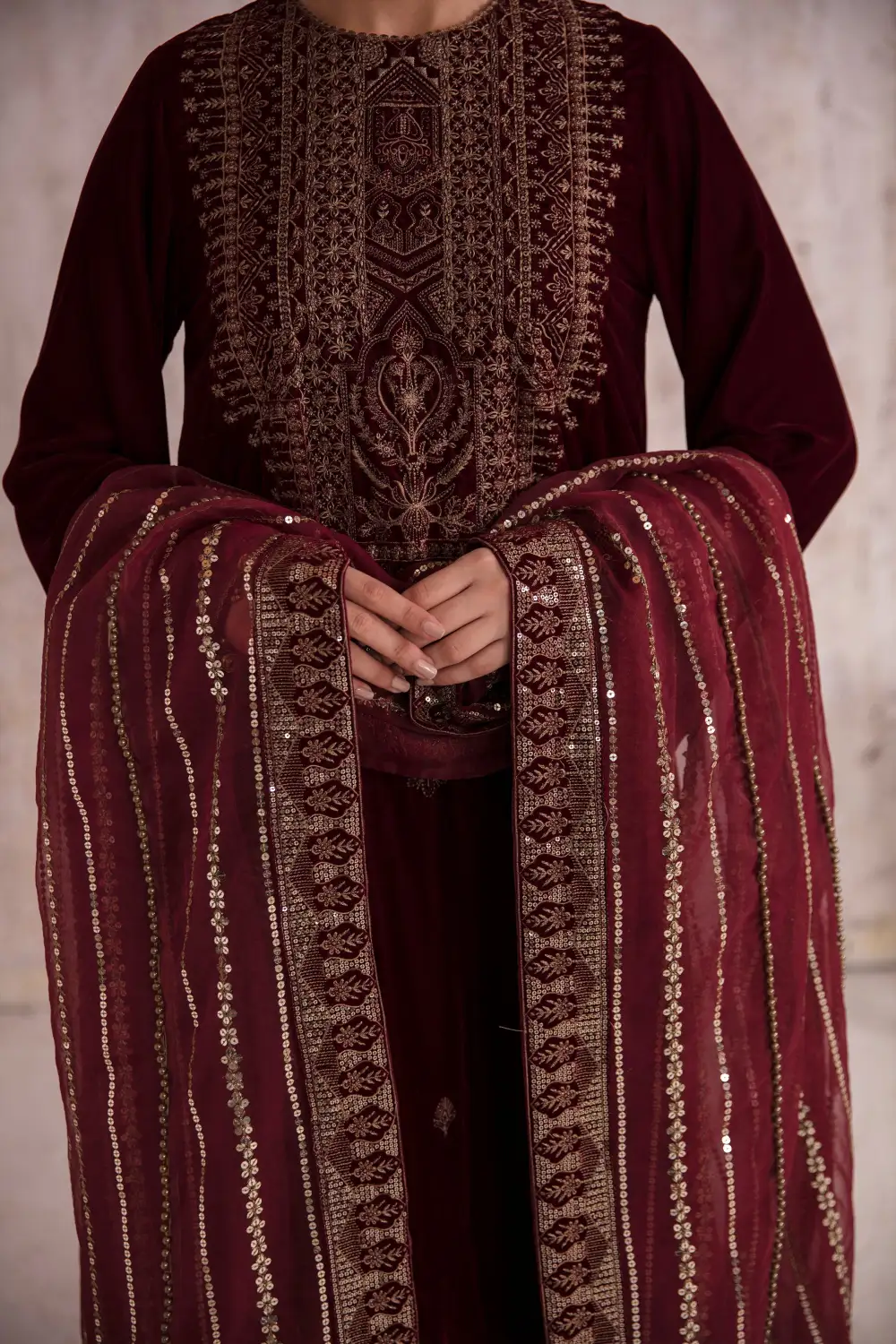 Embroidered Velvet Formal Sets