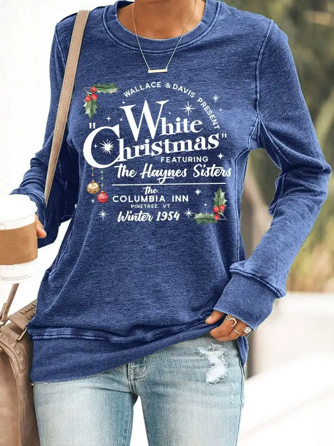 Women's White Christmas Print Casaul Sweatshirt