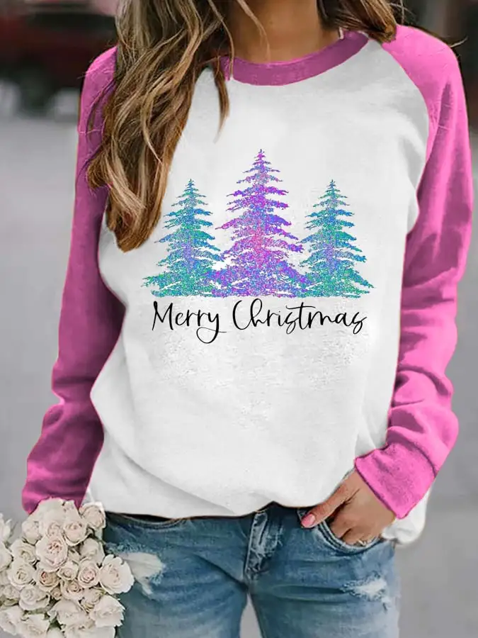 Women's Purple Merry   Tree Print Sweatshirt