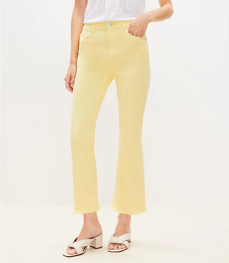 Frayed High Rise Kick Crop Jeans in Lemon Squeeze