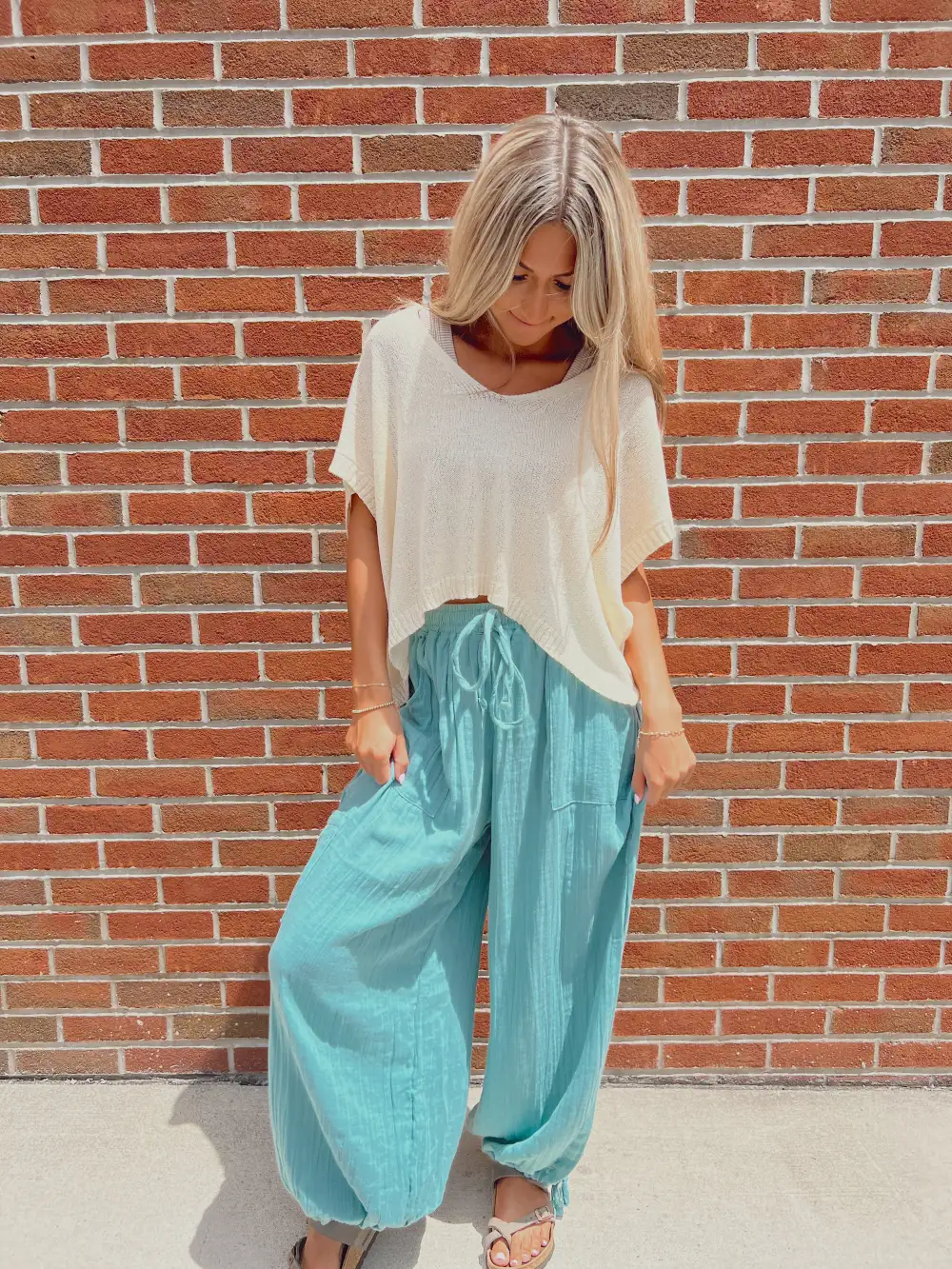 Carefree Aqua Wide Leg Pants