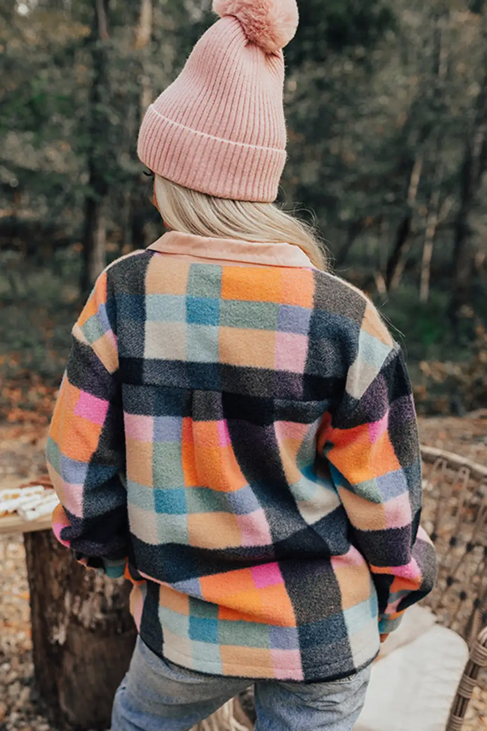 Black Checkered Pocketed Half Button Collared Sweatshirt