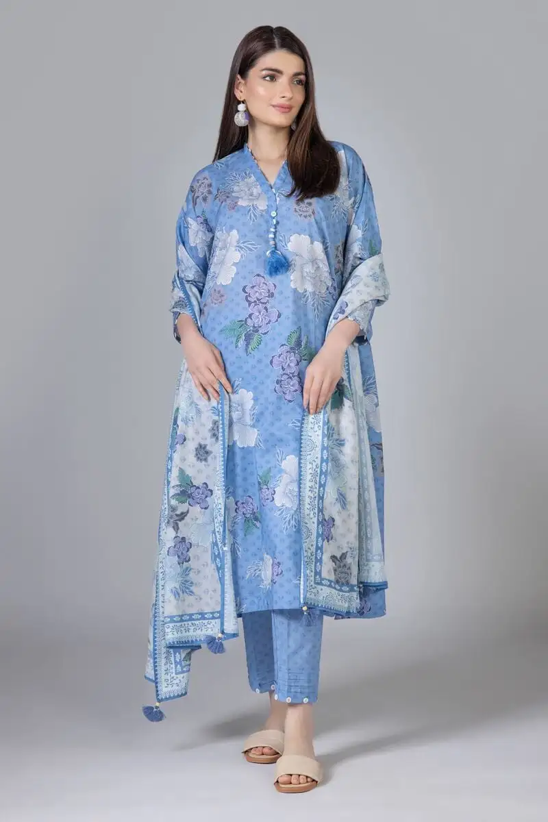 3 Piece Kurta Embroidered | Dupatta& Bottom & Tops | Color blue