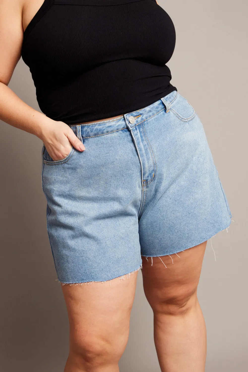 Denim Cargo Shorts High Rise