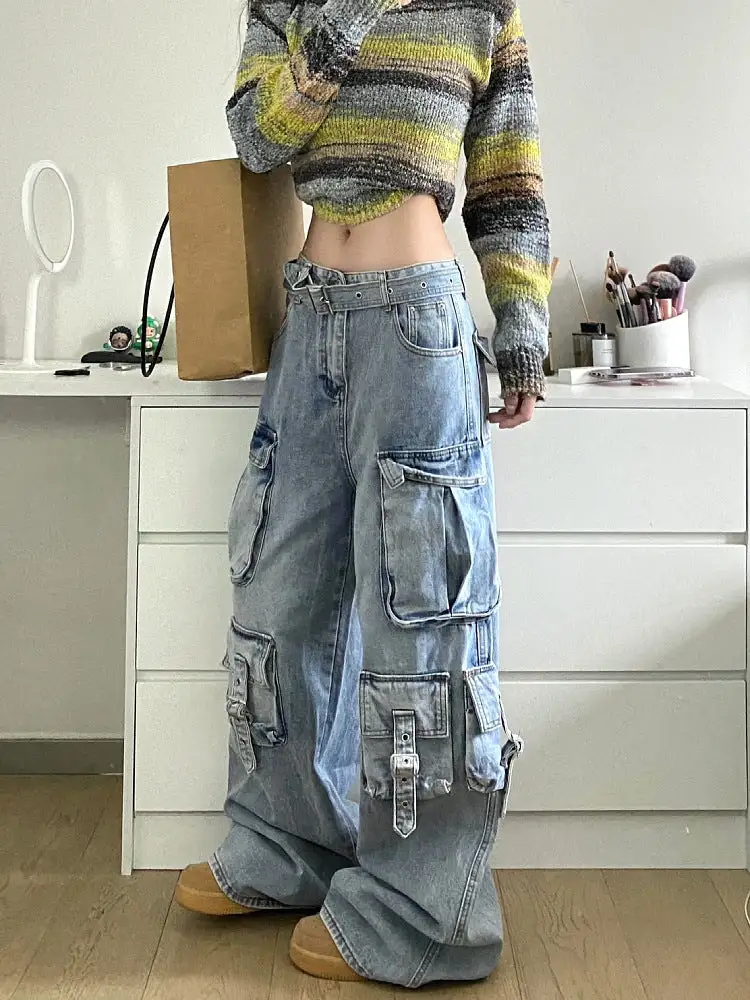 Wide Leg Pocket High Waist Loose Jeans