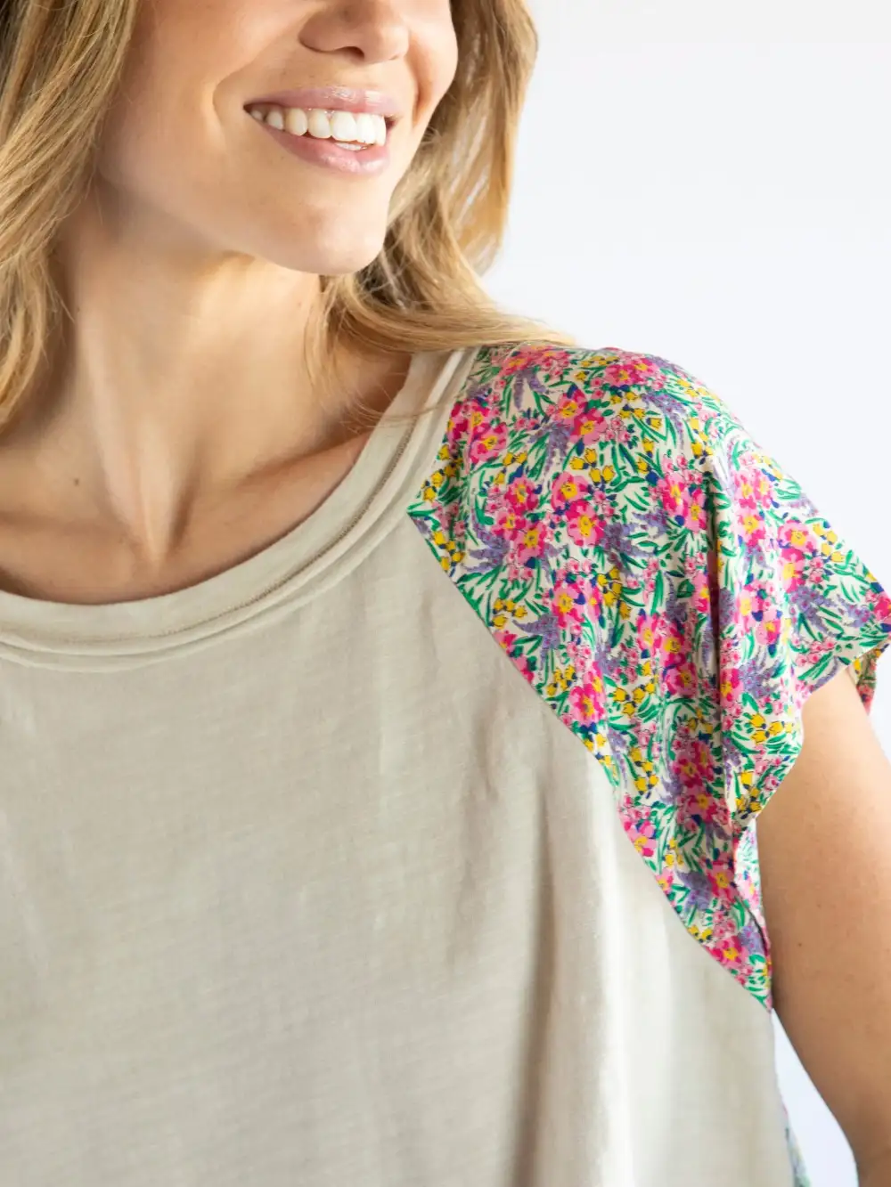 Daphne Mixed Print Top - Blue Pink Mixed Floral