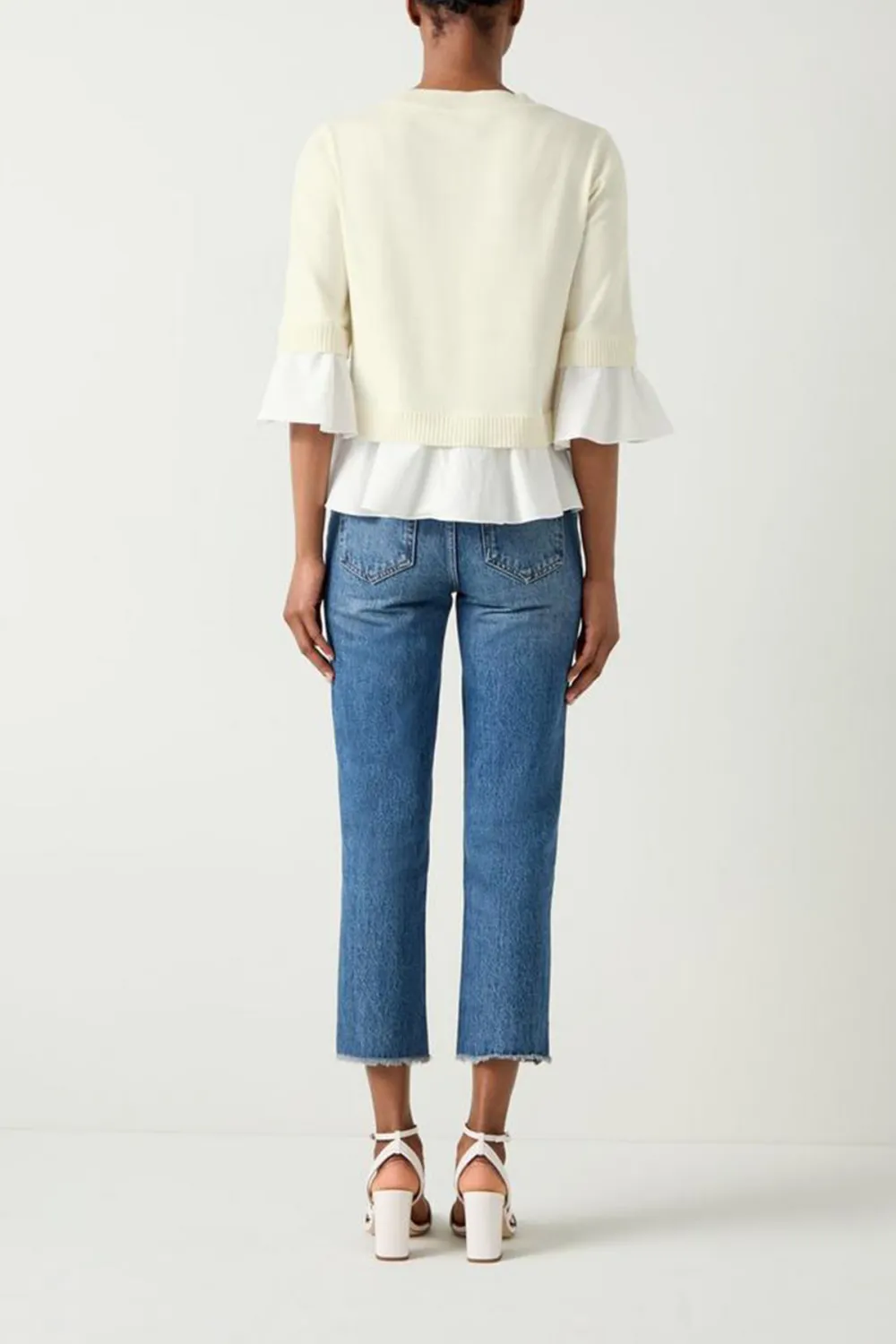 Maisie Ivory & White Poplin Frill Trim Jumper