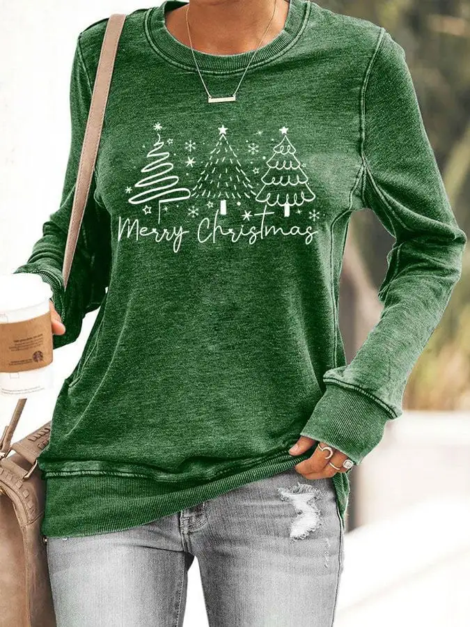 Women's Merry Christmas Print Casual Long Sleeve Sweater