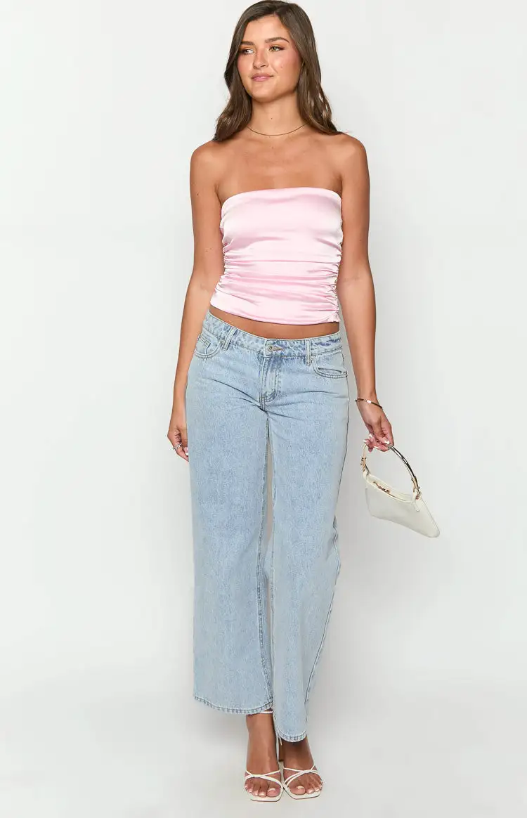 Zaylee Pink Strapless Satin Top