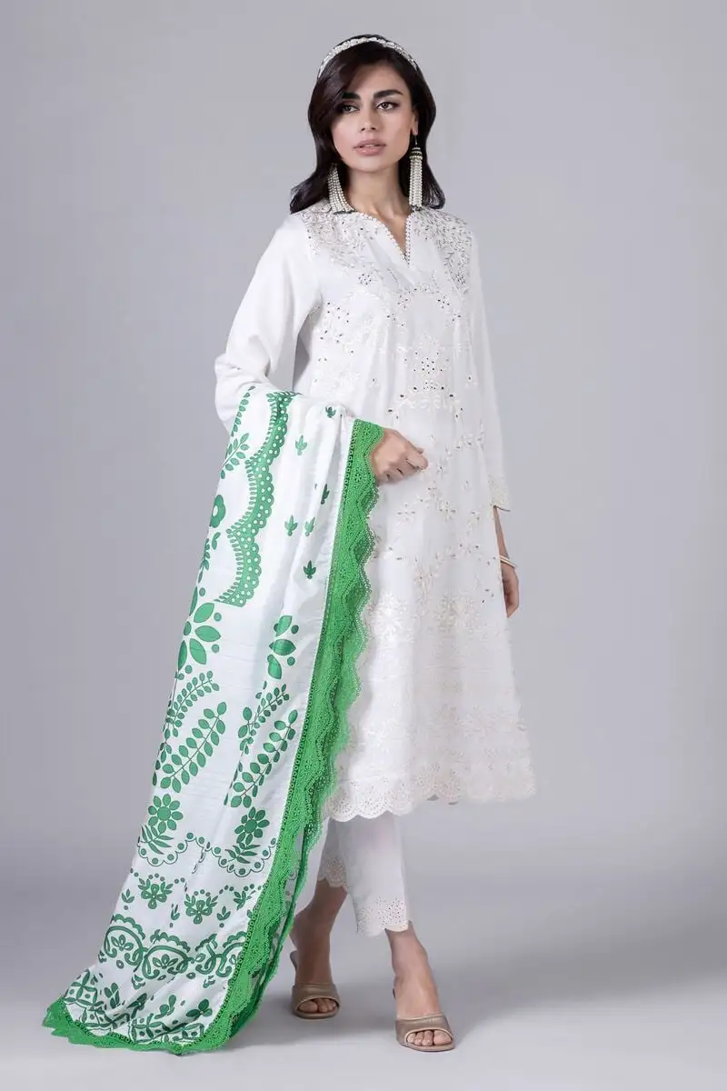 3 Piece Kurta Embroidered | Dupatta& Bottom & Tops | Color Light green