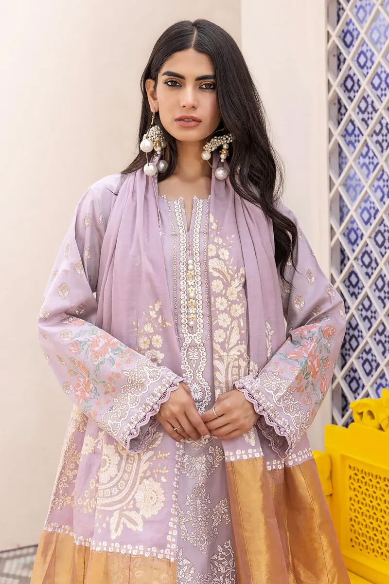 3 Piece Kurta Embroidered | Dupatta& Bottom & Tops | Color Lilac