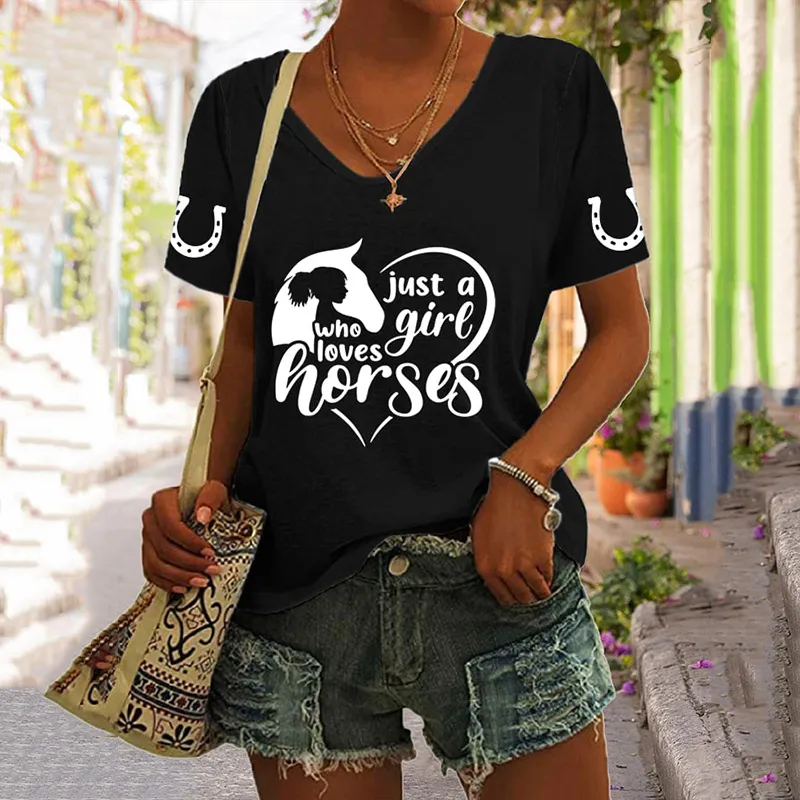 Women's Just A Girl Who Loves Horses Print Casual T-Shirt