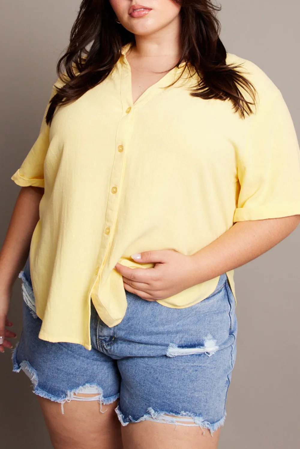 Yellow Relaxed Shirt Short Sleeve Linen Blend