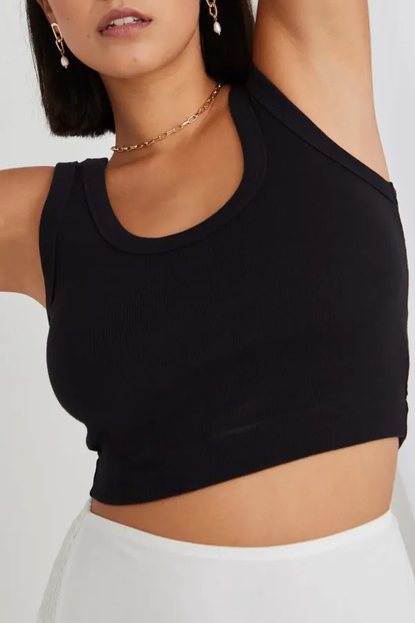 Salted Black Crop Rib Singlet