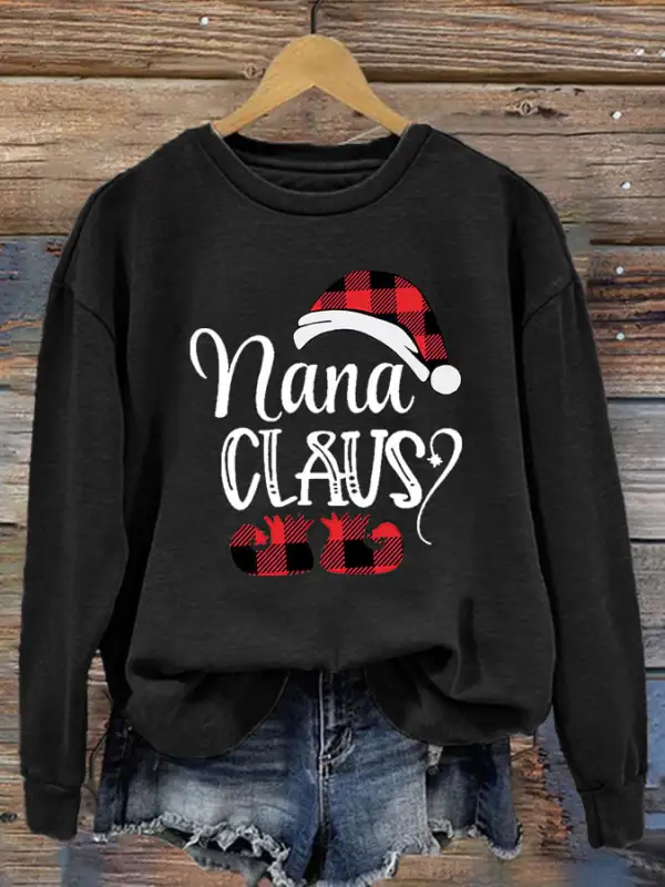 Women'S Casual Nana Claus Printed Long Sleeve Sweatshirt