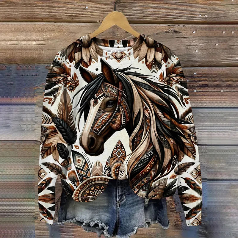 Western Horse Art Pullover Casual Sweatshirt