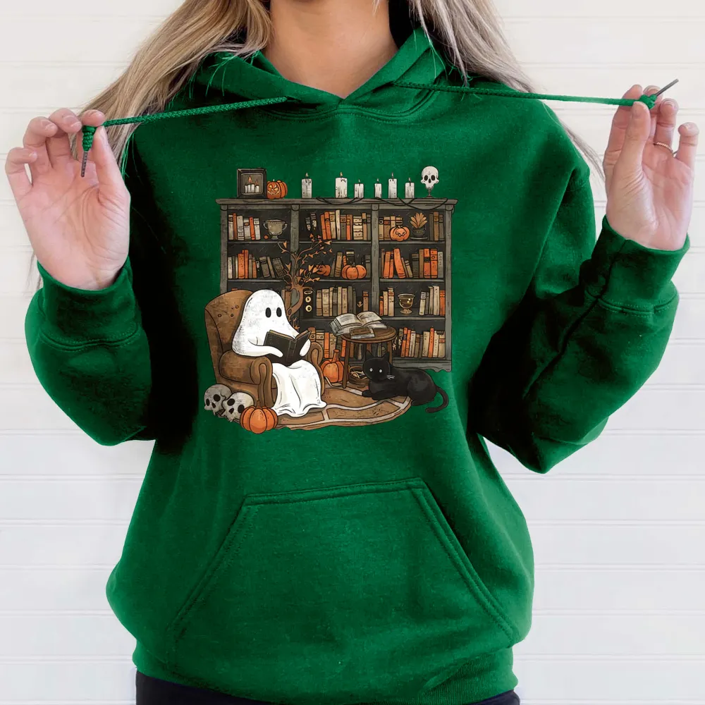 Retro Ghost Reading Books Hoodie