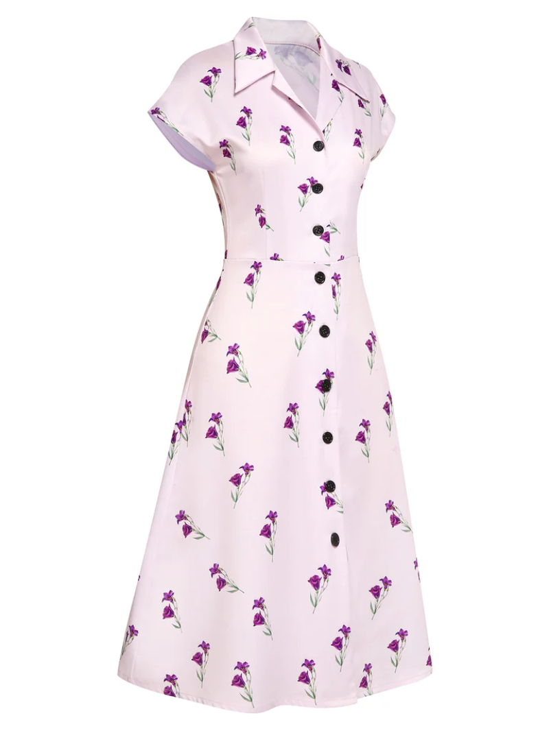 PURPLE 1940S PETUNIA LAPEL DRESS