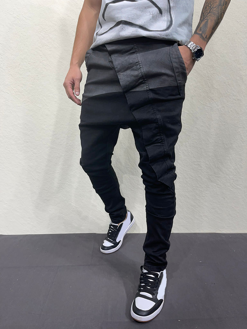 Men's black low crotch jeans