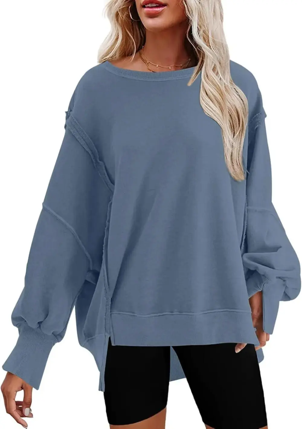 Oversized Reverse Seam Sweatshirt Long Sleeve Crewneck Pullover