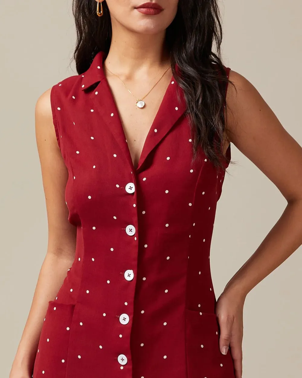 Red Sleeveless Polka Dot Dress