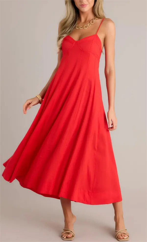 BEAUTY RED BUSTIER MAXI DRESS