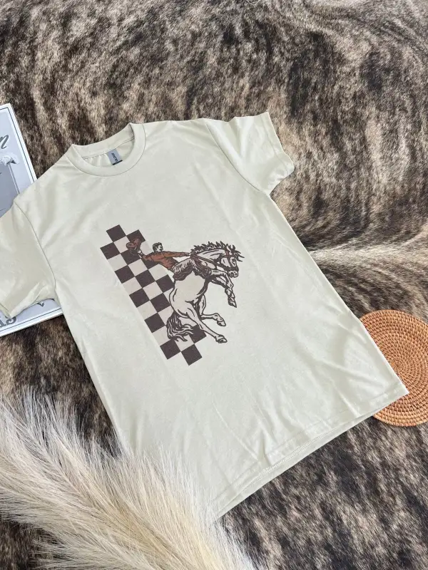 Checker Bronc T-Shirt-Sand