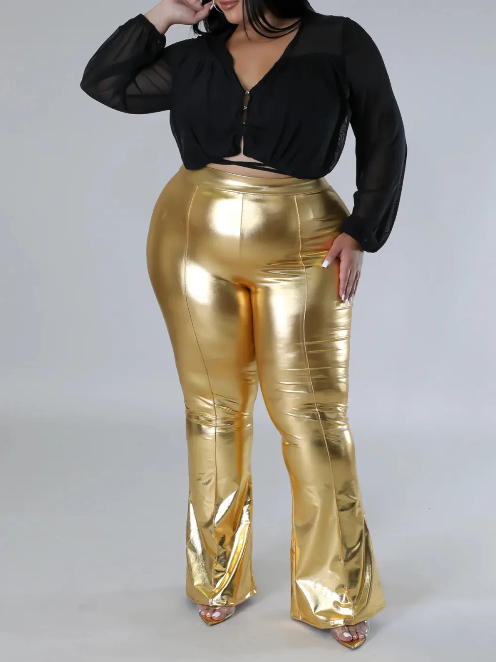 Plus-Size Fashion Women'S Glossy Pants